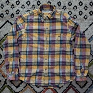 J.S. Homestead Plaid Flannel Shirt, JP 16 (Fits US Small/Medium), Yellow/Purple